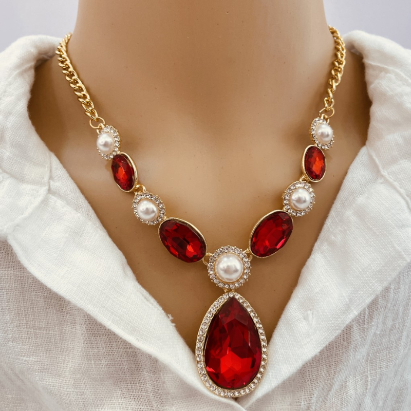 Stone Design Necklace - 18k Gold plated 